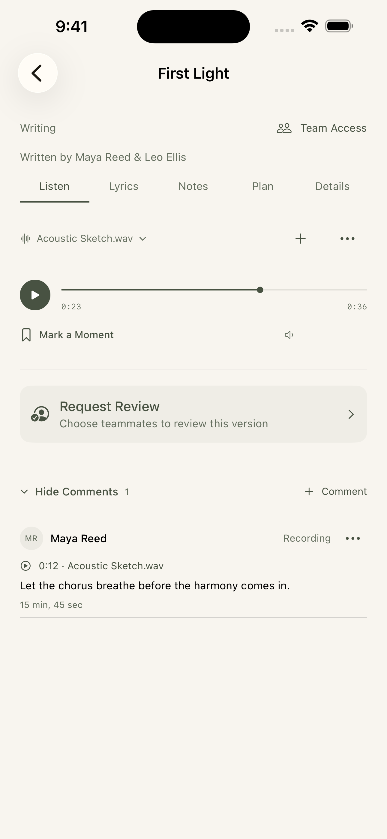 Leave a Note at the Moment. — Listen example